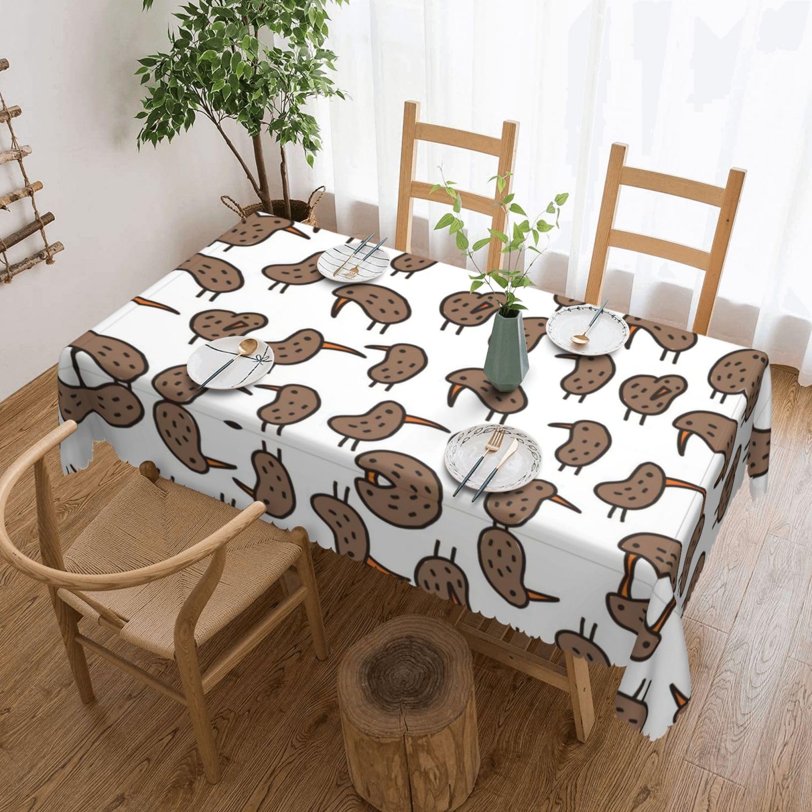 QAZWZML Kiwi Bird Cute Printed tablecloth, made of thick polyester with lace trim, suitable for dining rooms, picnics, and weddings