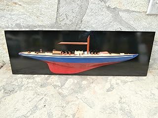 Endeavour Half Hull Hand Made Wooden Model Ship for Wall Decorative blue and red