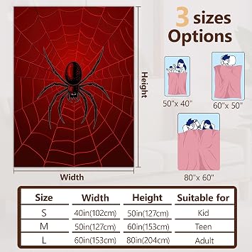 Halloween Spider Sofa Throw Blankets,Red Spider Web Soft Cozy Fuzzy Lightweight Travel Blanket,Flannel Fleece Fall Throw Blanket for Couch,Bed,Camping,Movie Nights,Watching TV 50 X 60 Inch