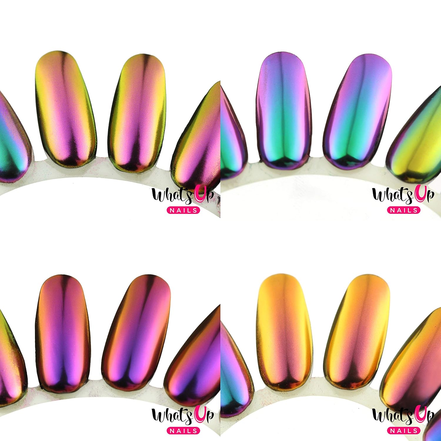 Whats Up Nails - 4pcs Magic Color Shifting Powders (Alchemy, Sunset, Fairy, Fantasy) Pigment with Multi Chrome Mirror Effect