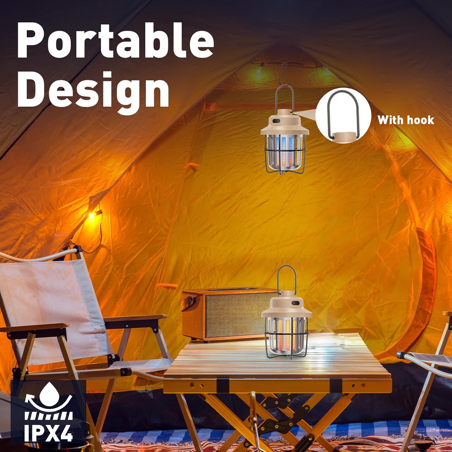 Bug Zapper Outdoor Camping Lamp Mosquito Repellent, Versatile Portable & Rechargeable Flying Insect Killer Lantern, Outdoor Mosquito Zapper for RVs, Camping, Home, Patio, 4pc