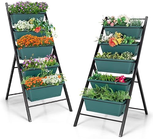 Miniatura 10 de S AFSTAR Safstar - Maceta vertical de 5 niveles, cama de jardín elevada de 5 capas con 5 cajas desmontables y marco de metal, contenedores elevados
