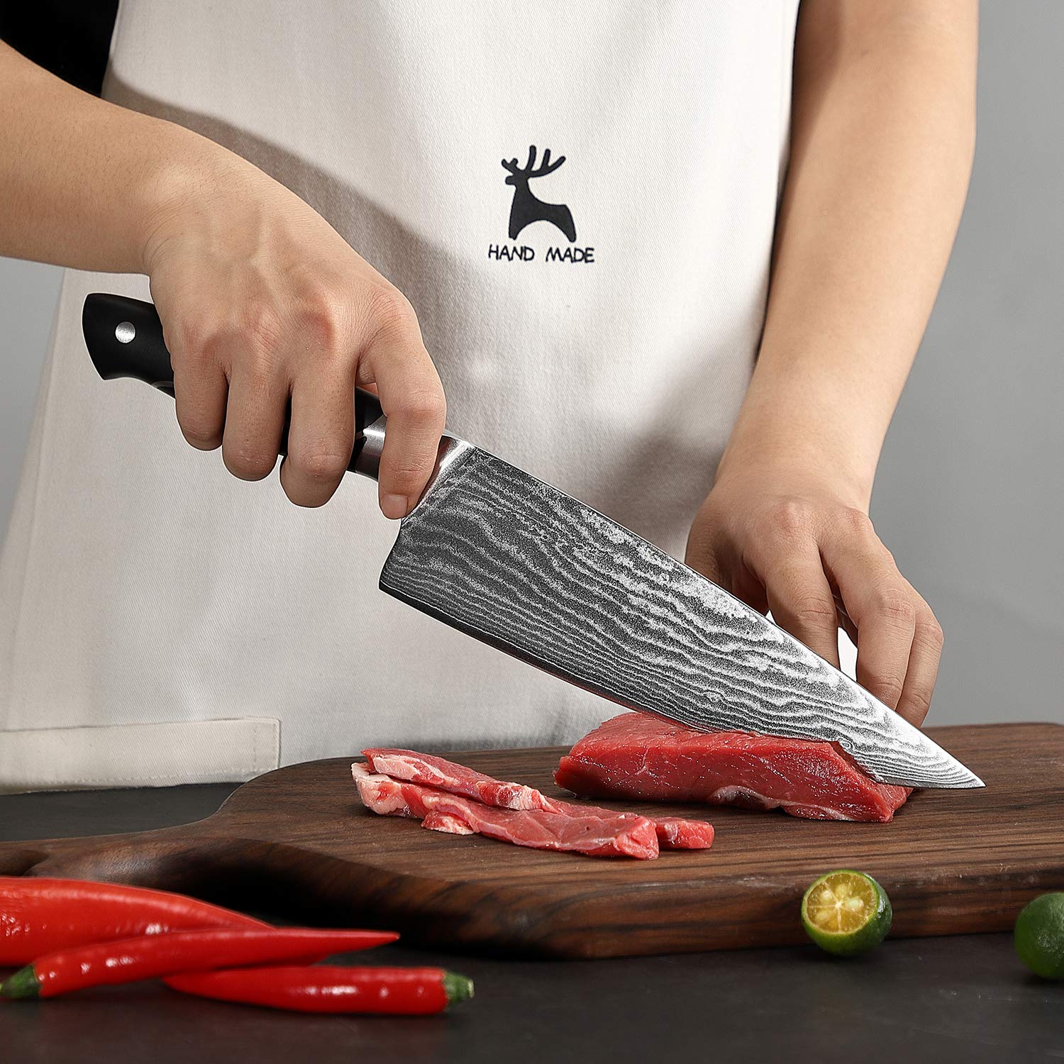 NANFANG BROTHERS 8 Inch Chef Knife, 67 Layer VG10 Damascus Steel, Non-slip ABS Ergonomic Triple Rivet Handle, Black — Amazon image 6