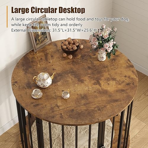 Miniatura 6 de Mueble de jaula para perros de 32 pulgadas para perros grandes y medianos, perrera de madera para interiores, mesa auxiliar decorativa para casa de