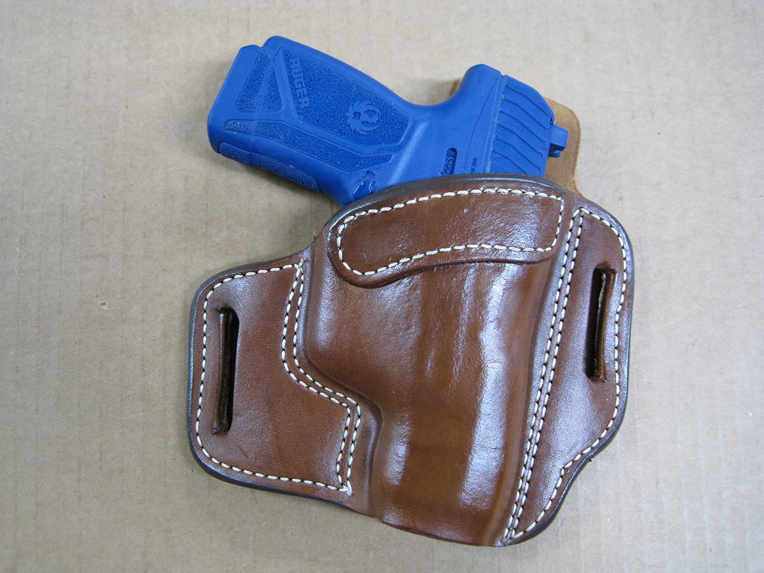 Azula OWB Leather 2 Slot Molded Pancake Belt Holster for Ruger MAX-9 9mm Pistol TAN RH