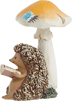 Top Collection Miniature Fairy Garden and Terrarium Hedgehog Reading Book Under Mushroom Statue