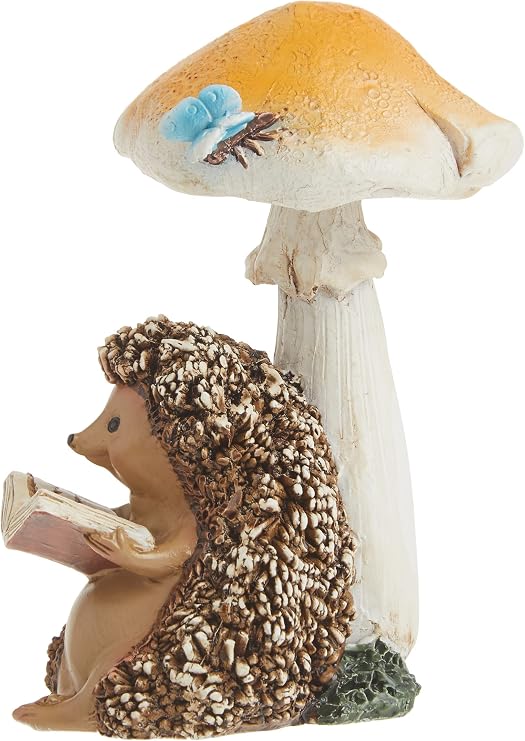 Top Collection Miniature Fairy Garden and Terrarium Hedgehog Reading Book Under Mushroom Statue