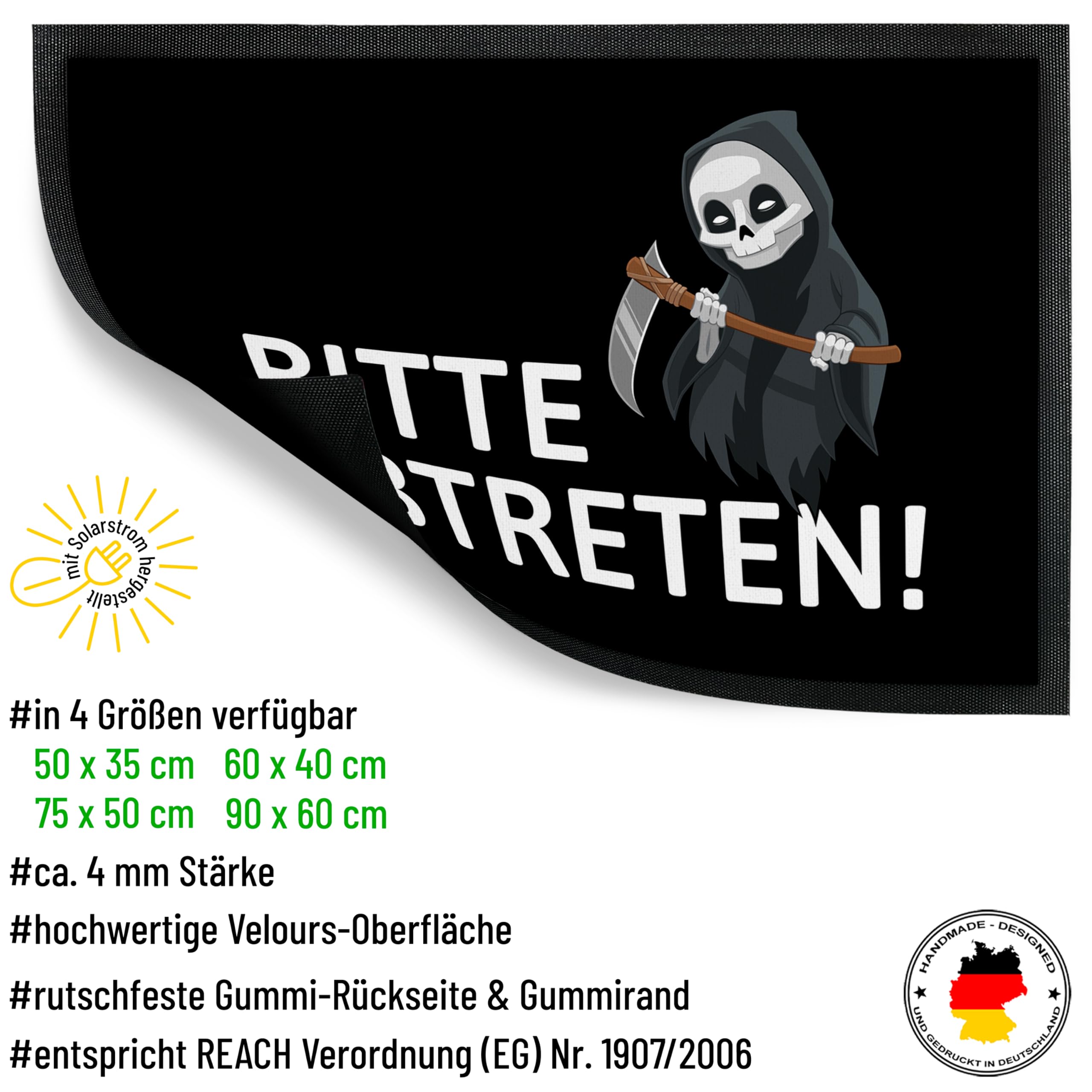 True Statements Fußmatte „Bitte abtreten!“ - für Innen & Außen – rutschfest, extra dünn & saugfähig - Türmatte - Eingangsbereich Deko - Geschenk für Bestatter und Freunde, 60 x 90 cm
