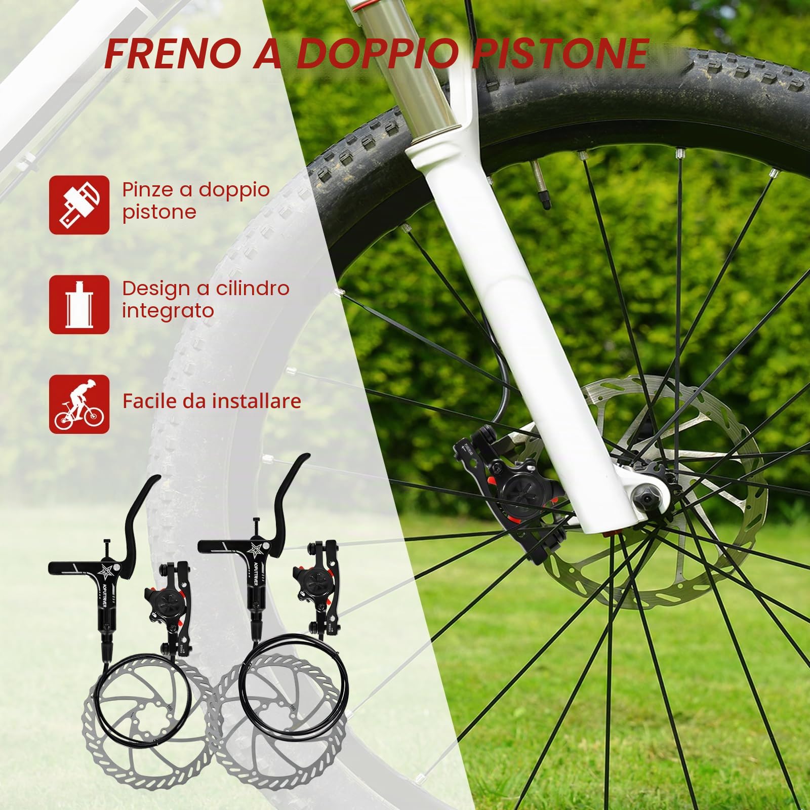 Freni Idraulici Bici Elettrica Set 2 Pistoni, Anteriore Posteriore Linea Yirando Pinza del Freno, 160 mm Rotore Bicicletta Freni Idraulici MTB per Mountain Bike E-Bike Strada Bicicletta