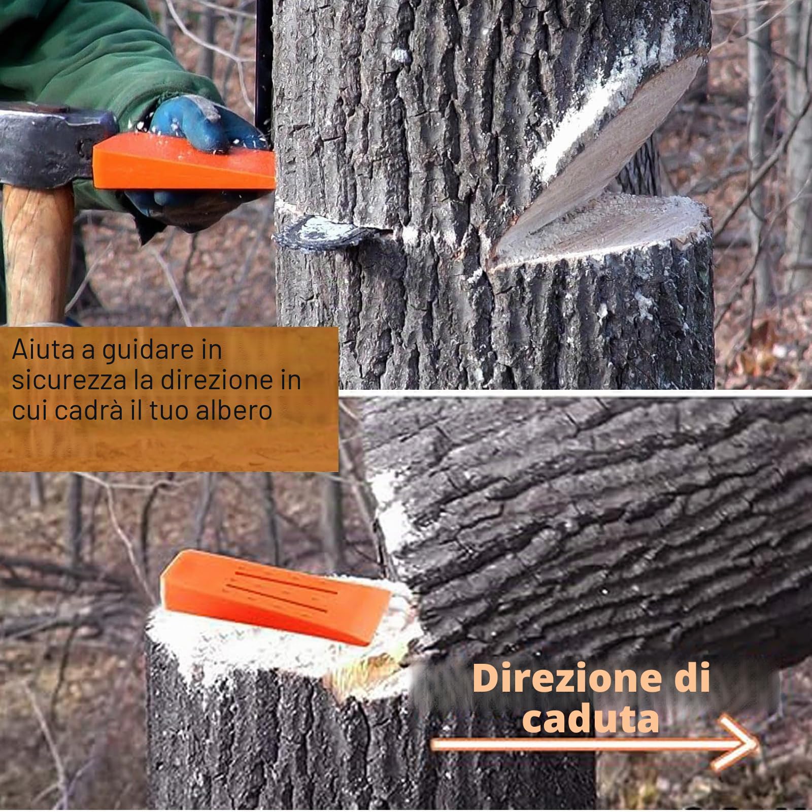 Set di Cunei per Abbattimento 5 Pezzi (2x8 Pollici + 3x6 Pollici) - Cunei Forestali in Plastica Antiscivolo con Denti, Resistente al Gelo, Include Rete per Trasporto, Cunei per Abbattimento