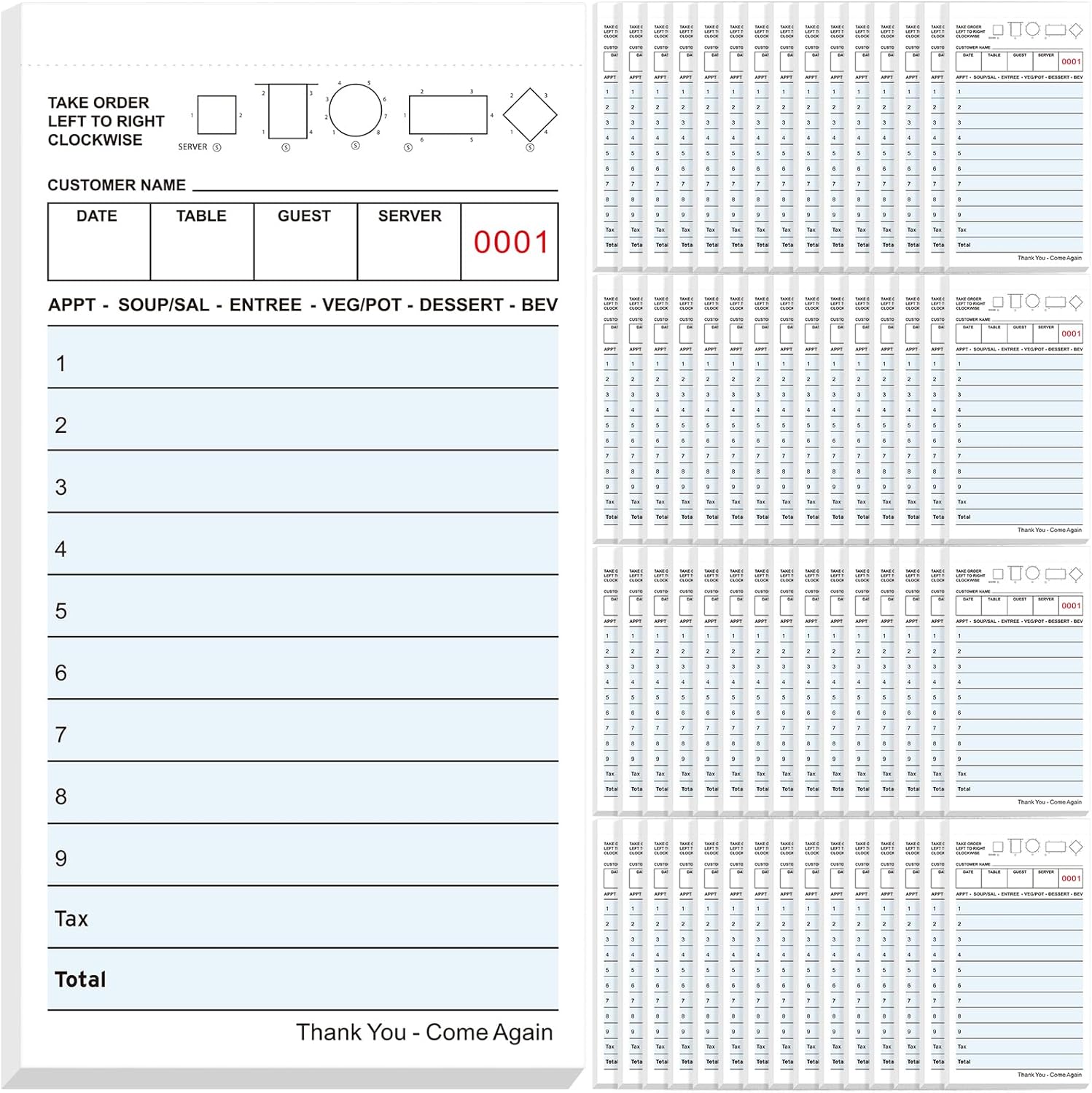 60 Pack Server Note Pads Bulk Guest Checks Books for Servers,Total 3000 Sheets Server Orders Paper Blue Food Receipt Book Numbered Waitress Notepads for Restaurant Bar Cafes Food Trucks Hotels Use - Image 8