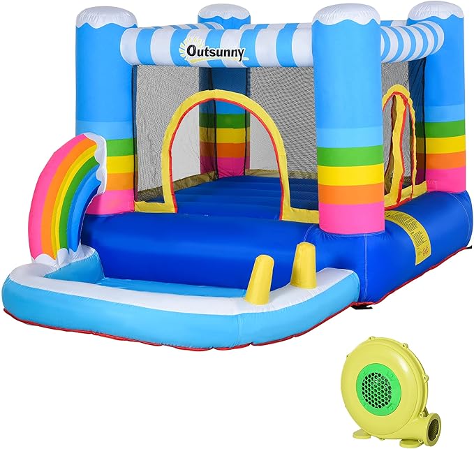 Outsunny Hüpfburg mit Gebläse Rutsche für 3 Kinder aufblasbare