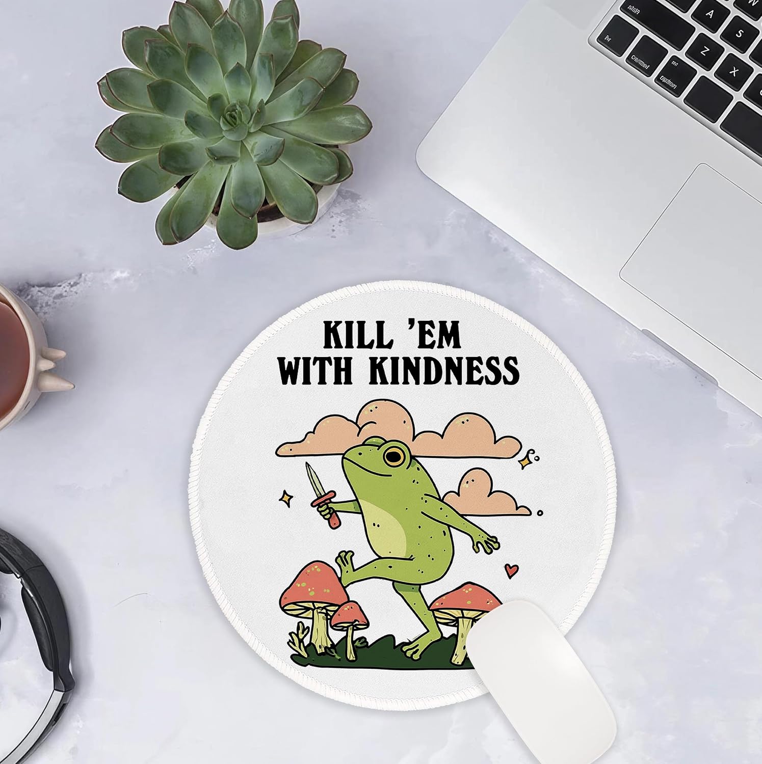 Funny Sarcastic Frog Round Mouse Pad for Desk 8x8 in image 5