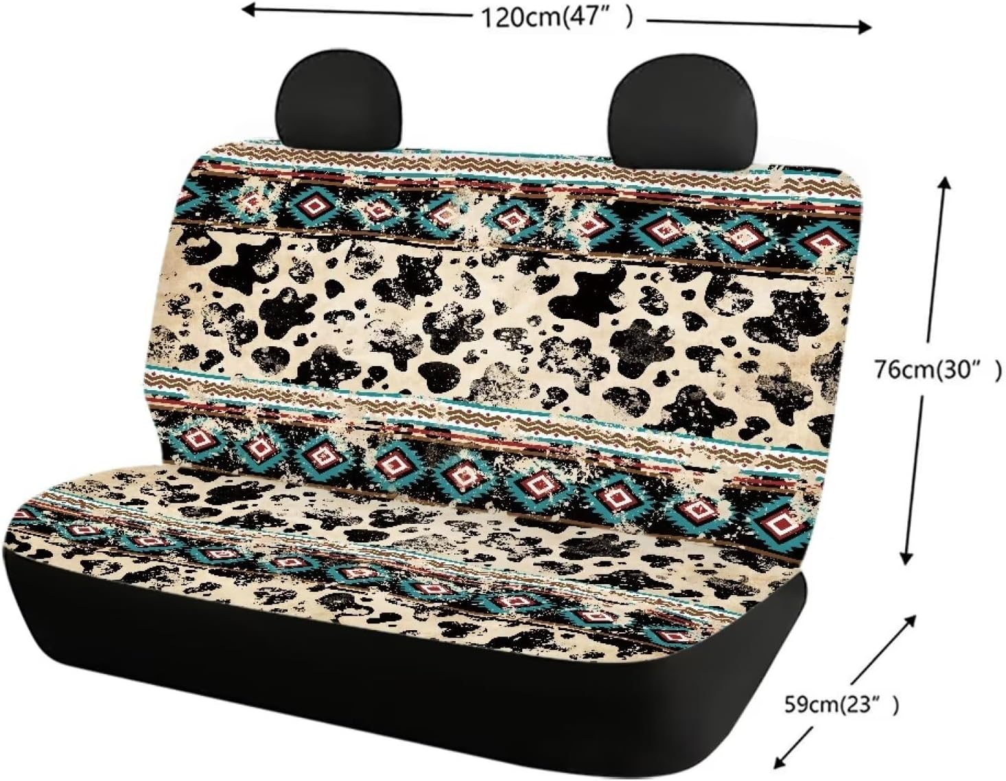 Binienty Aztec Cow Print Car Back Seat Cover Vehicle Interior Bench Seat Protector Covers, 2 Pcs Set Protector Universal Fit Trucks SUV Van