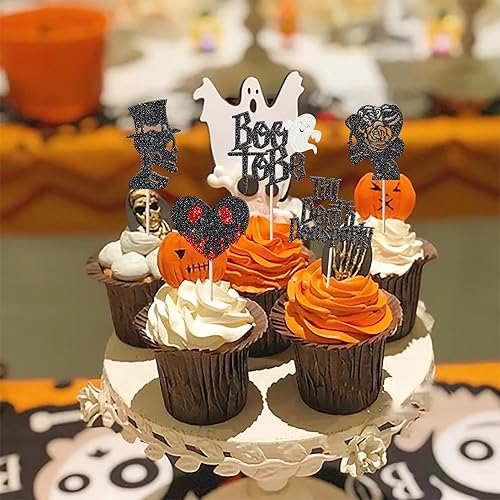 Miniatura 3 de Rsstarxi Paquete de 24 adornos para cupcakes de Halloween para despedida de soltera con purpurina, fantasma, novia o morir Boo To Be para Halloween,