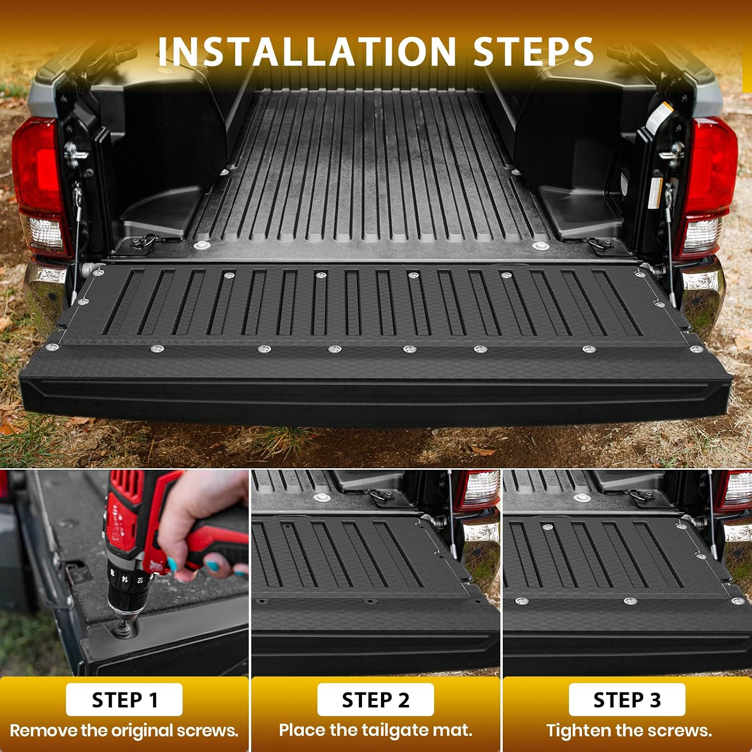 Powerty Truck Tailgate Mat for 2005-2023 Toyota Tacoma Tailgate Protector Accessories Vehicle Bed All Weather Truck Tailgate Liner TPE Pickup Protector Mat Replacement Black
