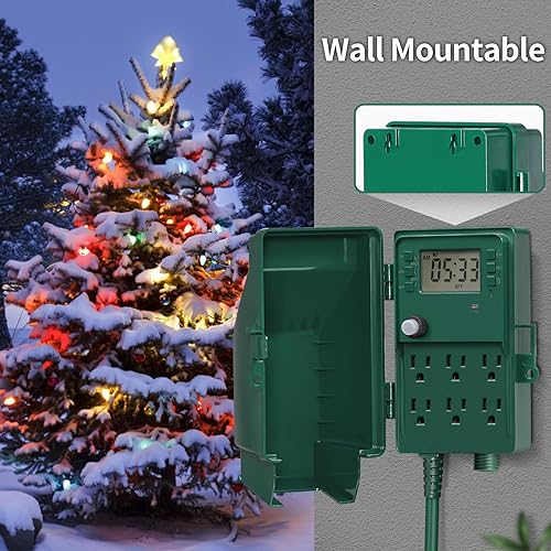 Miniatura 13 de SURAIELEC Estaca de alimentación para exteriores, temporizador digital programable de 7 días, regleta de alimentación resistente a la intemperie, 6