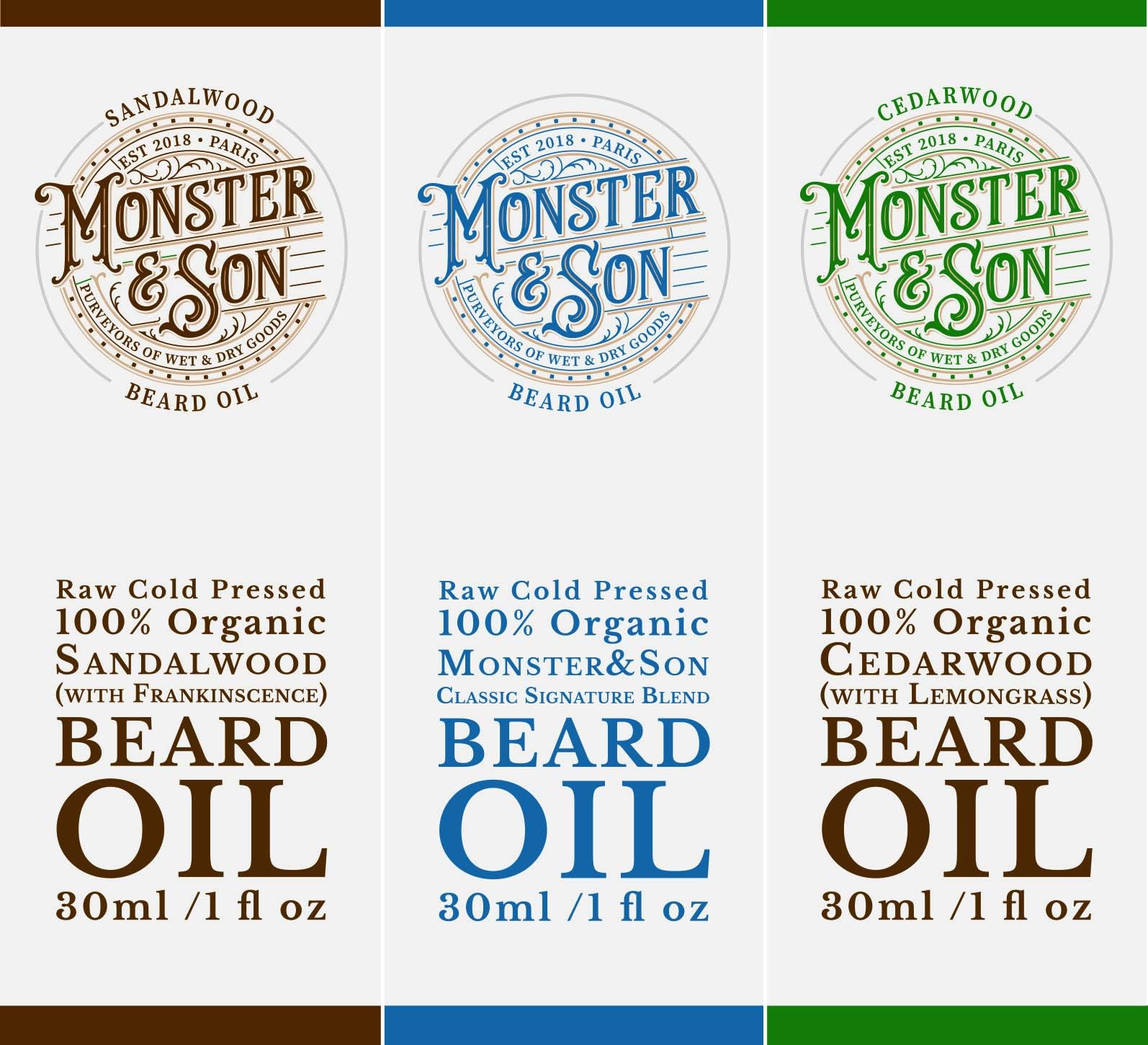 Cold Pressed Beard Oil Variety Pack x3 - Helps to Hydrate, Style and Promote New Hair Growth - Rich in Vitamins & Minerals - Jojoba, Argan & Meadowfoam Oils - Ideal Gift for Bearded Men