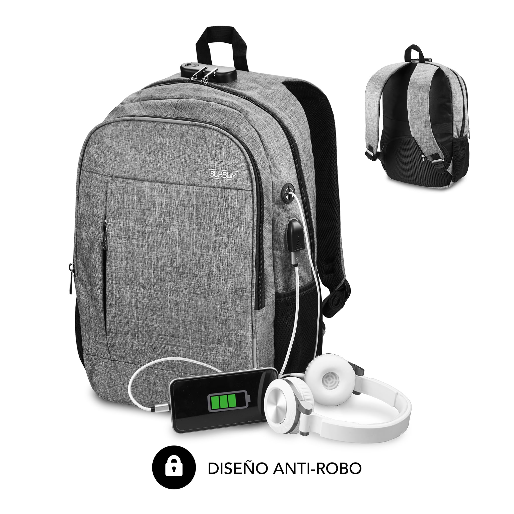 SUBBLIM Unisex SUB-BP-1UL0001 plecak na laptopa, Gris, duży