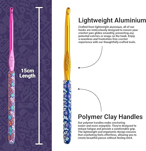 Miniatura 3 de The Quilted Bear Ganchos de ganchillo  Ganchos de ganchillo florales de agarre suave premium con mango ergonómico de arcilla polimérica, gama