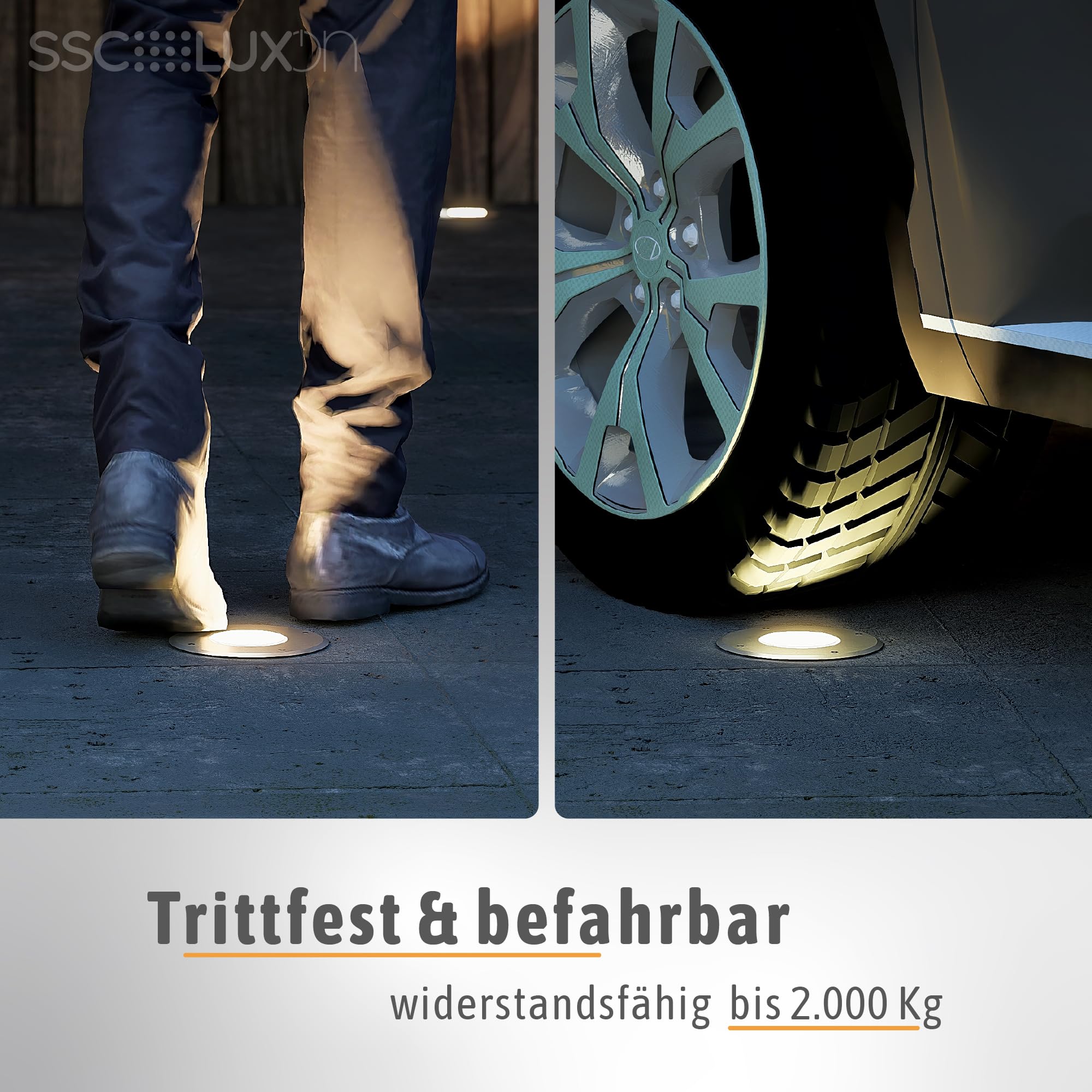 SSC-LUXon 3er Set JUAVI Bodeneinbaustrahler Aussen schwenkbar LED Smart GU10 WLAN RGB CCT - Bodenstrahler befahrbar Steuerung per App & Sprache