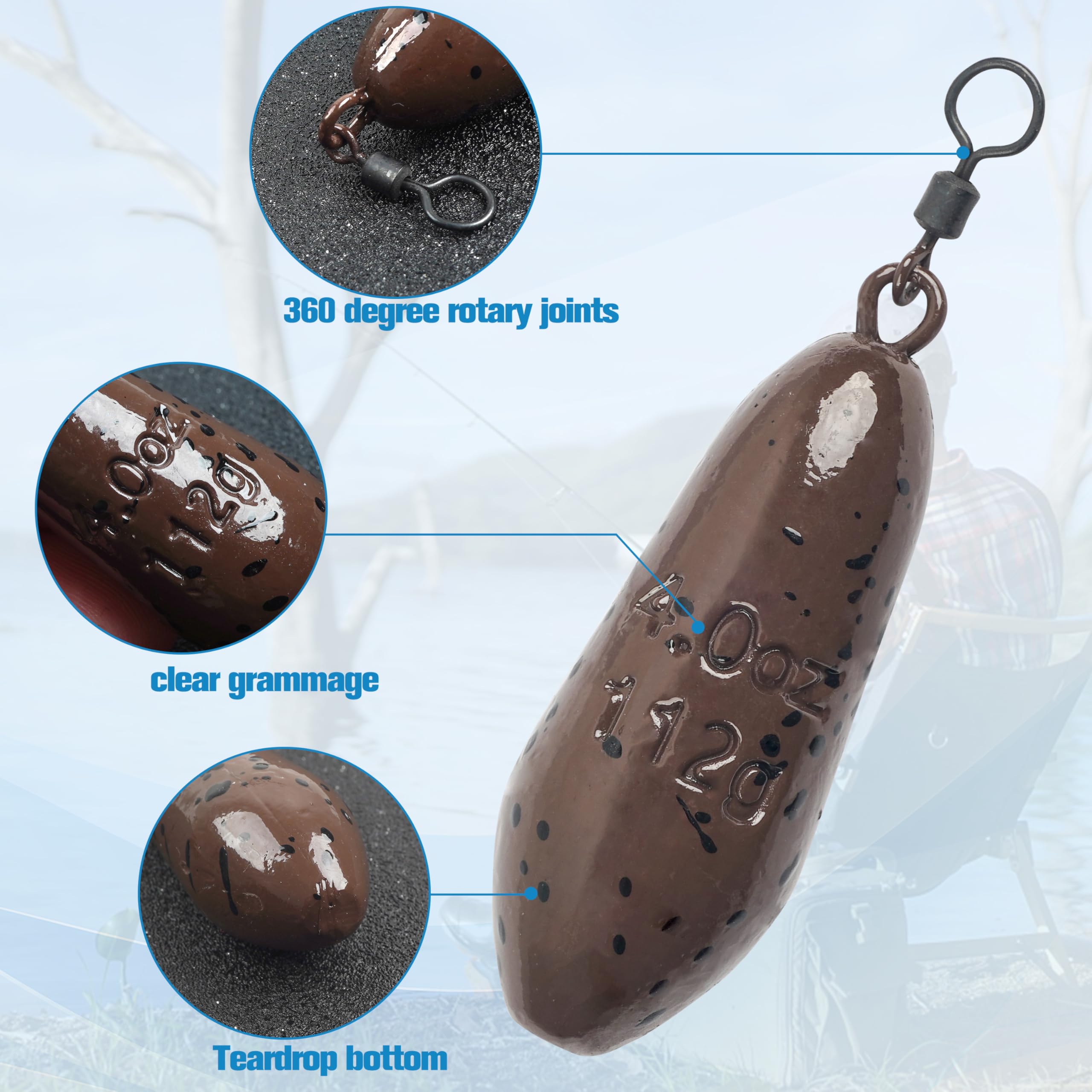 Tear Drop Shot Weights Fishing Sinkers Fishing Weights with Brass Swivels for Bass Fishing Dropshot Rig Freshwater Fishing Lead Sinker Saltwater ?2OZ-6PCS?