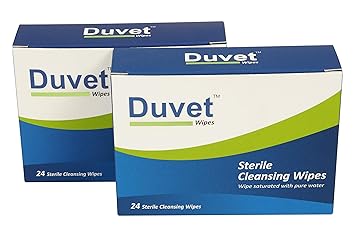 Duvet Sterile Cleansing Wipes Impregnated with Purified Water, 2 boxes containing 48 Individually wrapped wipes