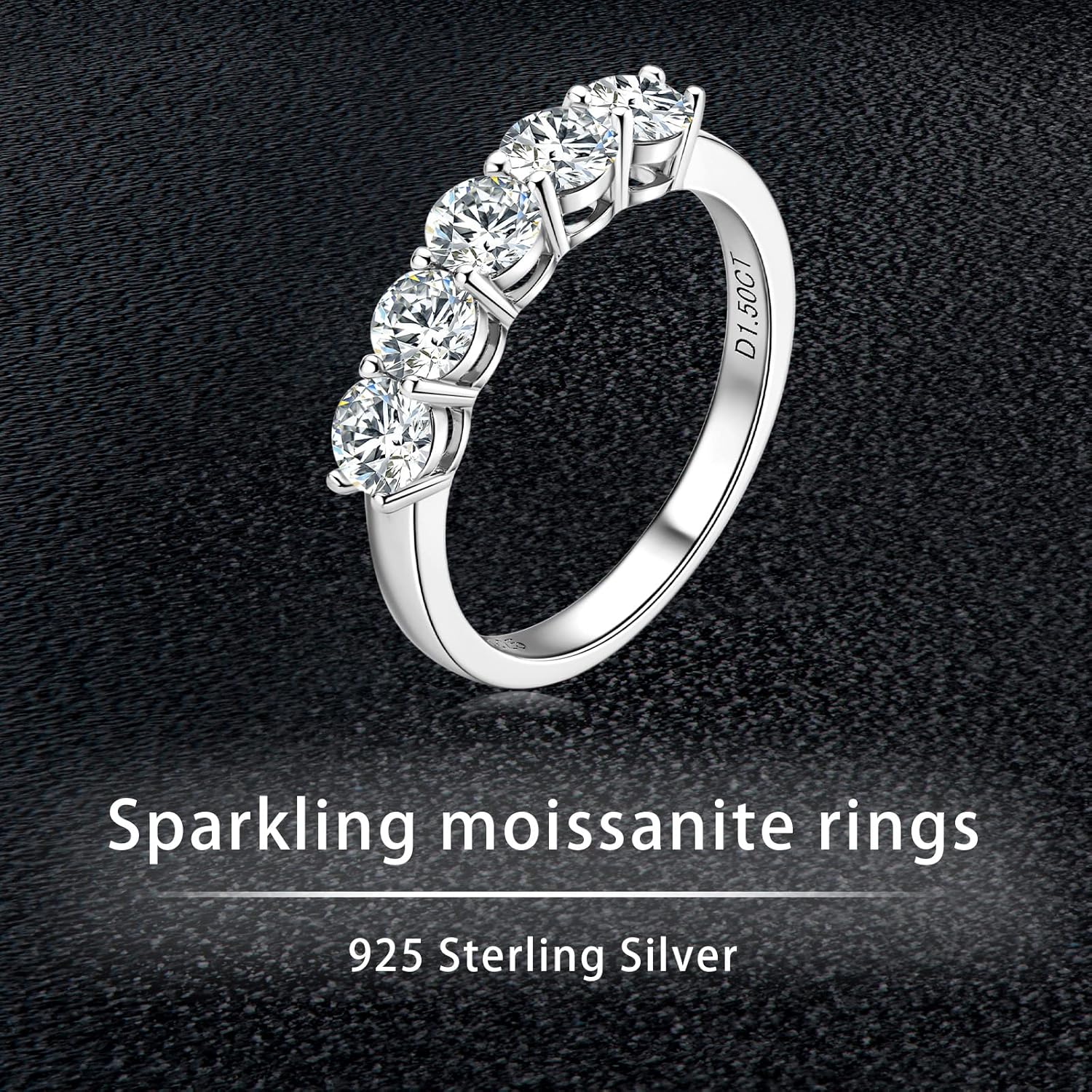 Moissanite 5-Stone Half Eternity Band, 925 Sterling Silver Ladies Wedding Band D Color VVS1 Clarity Brilliant Round Cut Moissanite Rings Engagement Anniversary Ring for Women - Image 6