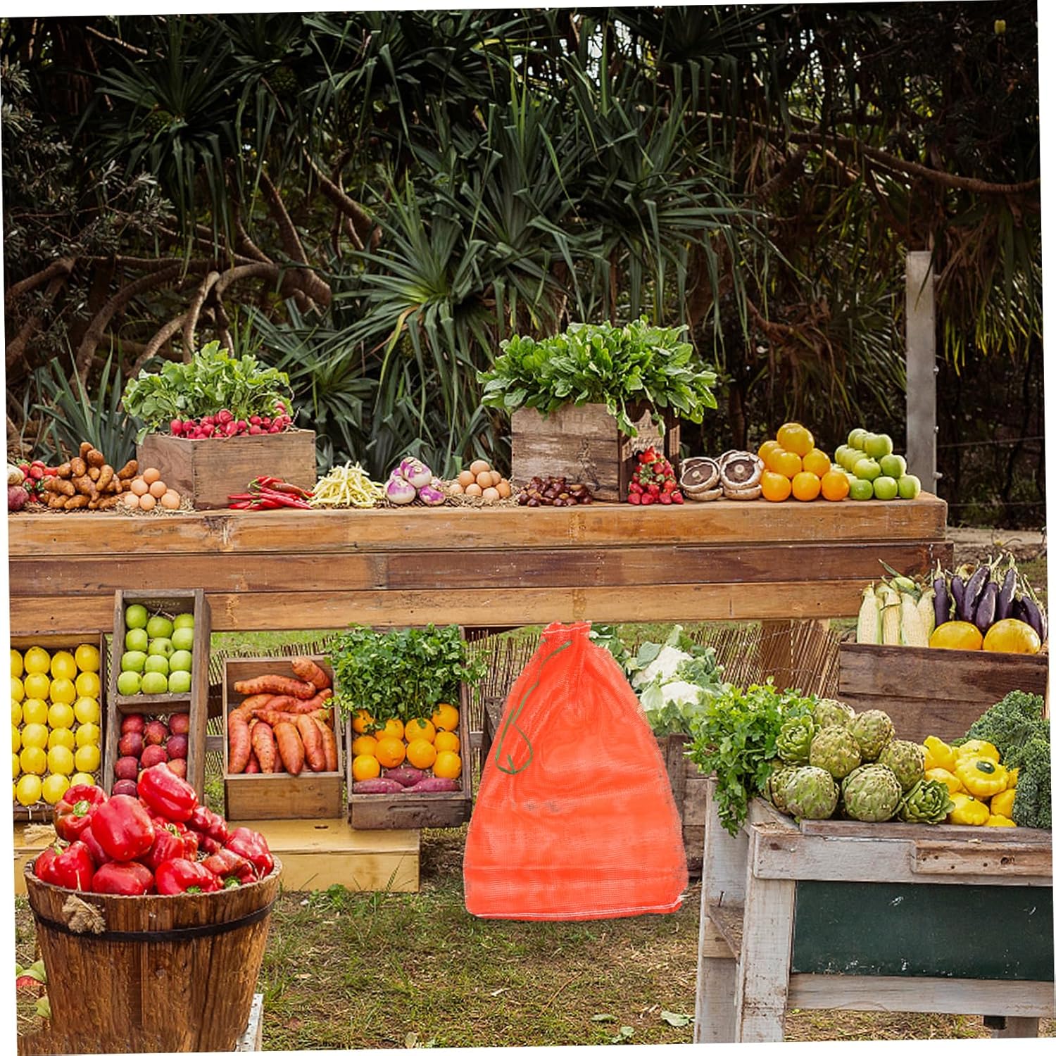 50pcs Mesh Bags Large Mesh Tote Reusable Drawstring Storage Bags Produce Toys Fruits Vegetables