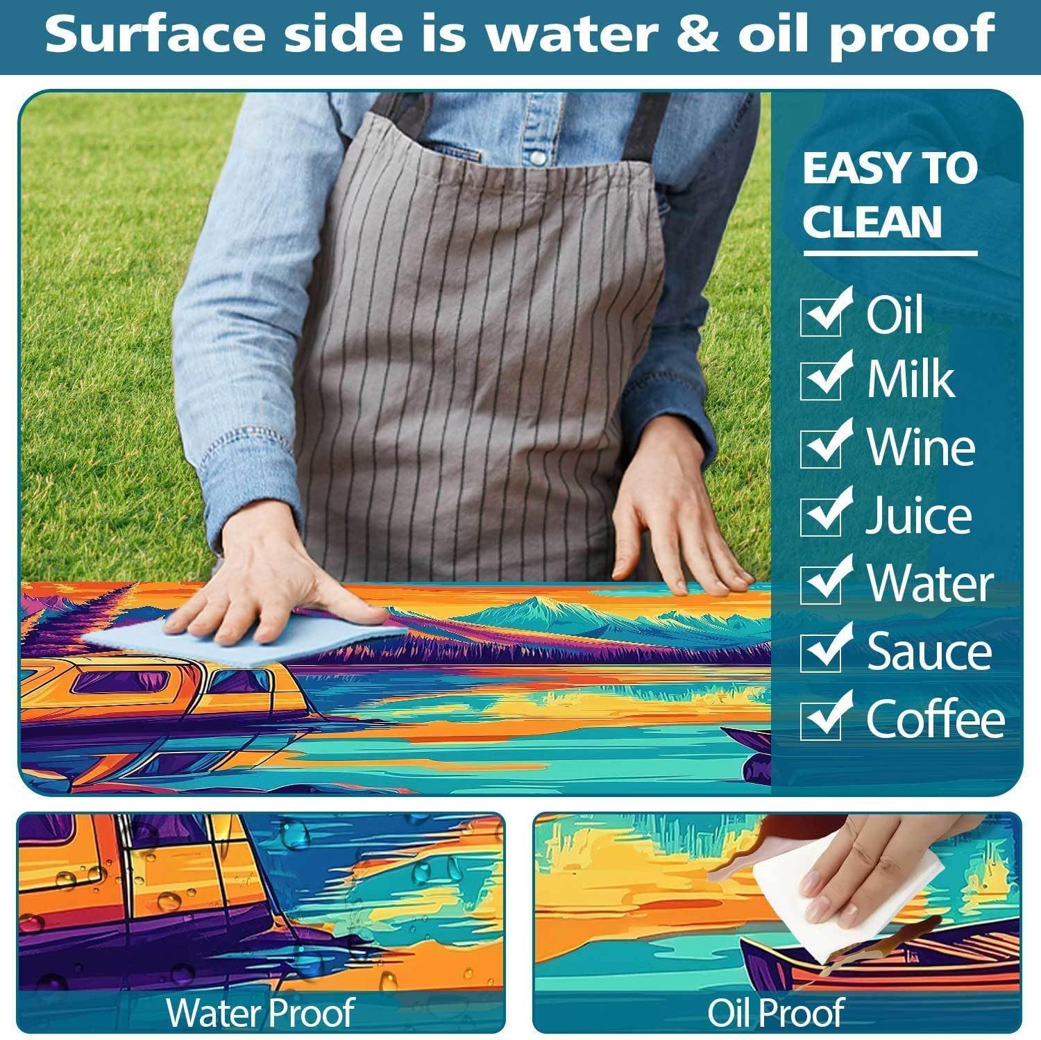 3PCS Picnic Table Cover with Bench Cover Forest Landscape Tent Boat Pattern Camping Tablecloth Fitted Picnic Table Cover with Elastic Windproof Waterproof, Outdoor & Garden Camping Accessories 72IN