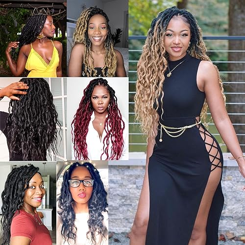 Miniatura 7 de Paquete combinado de 6 paquetes de 6 colores mixtos, pelo sintético de ganchillo Goddess para mujeres negras (5 paquetes 1B+ 1 paquete T1BBUG), 72