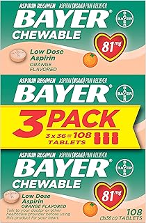 Aspirin Regimen Bayer 81mg Chewable Tablets | #1 Doctor Recommended Aspirin Brand | Pain Reliever | Orange Flavor | 108 Co...