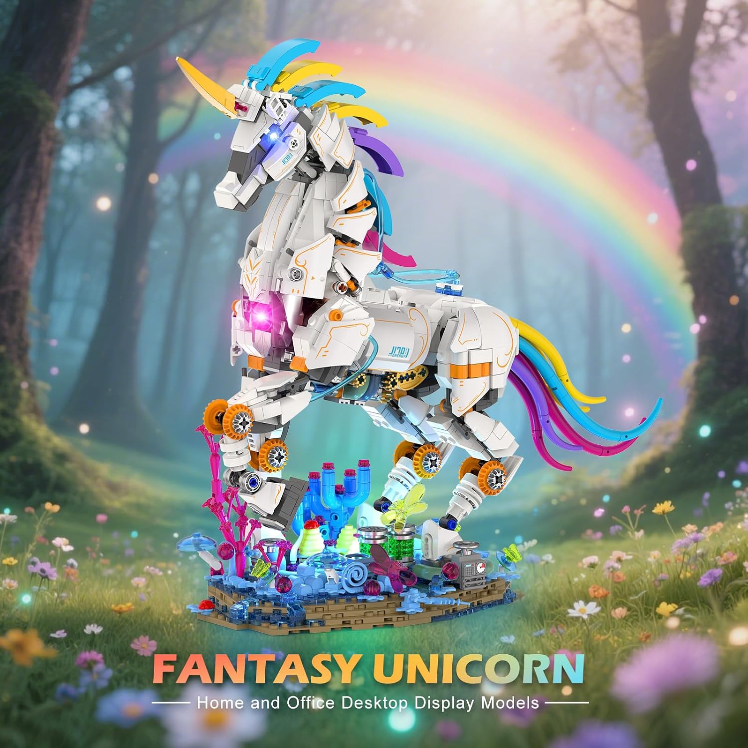 Rainbow Unicorn Model Building Set for Adults - Cool Horse Animal Model with Light, STEM Toy Building Set, Home Office Decor, Creative Birthday Gifts (1419 Pieces)