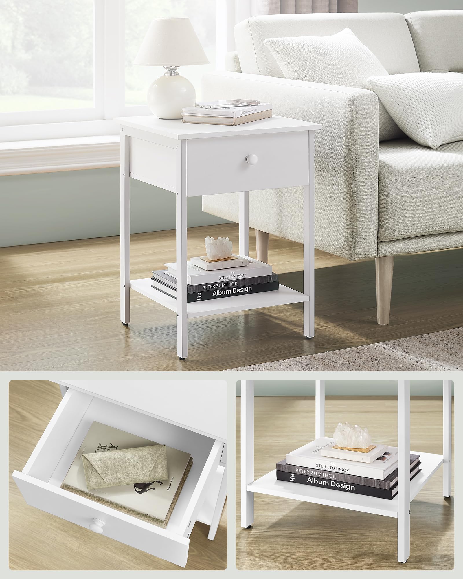 VidaXL Nachtkastje Industriële Stijl - 50x33x60 Cm - Massief Mangohout Met Lade En Vak Stevig Blad Metalen Poten Kast Inclusief Houtreiniger En Verfrisser