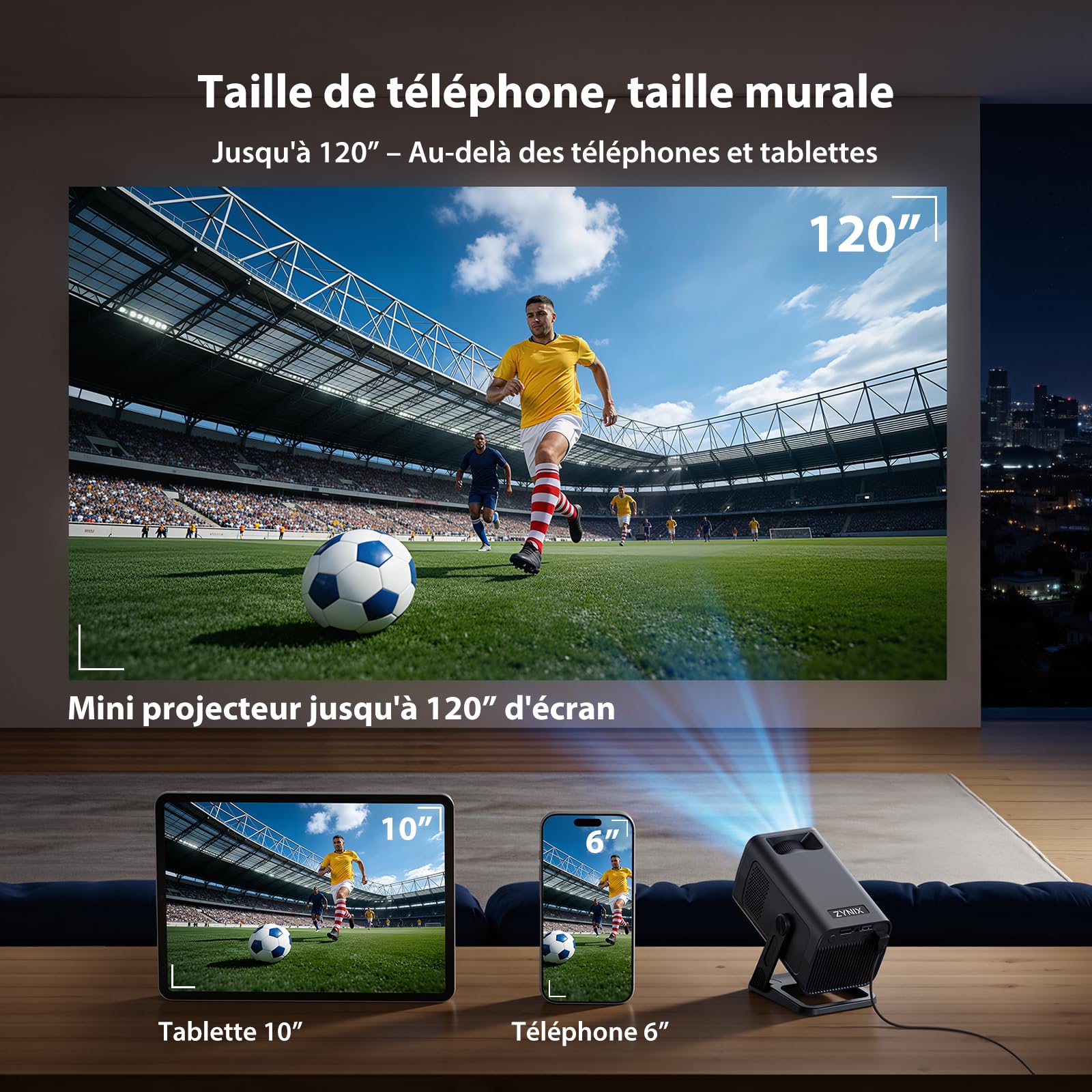 Videoprojecteur【App Intégrée & Auto Keystone】 Android 14, Retroprojecteur | NIX500 Mini Projecteur Video Portable Courte Focale WiFi 6 Bluetooth 5.4 avec Rotation 210°, Supporte 4K 1080P Home Cinéma