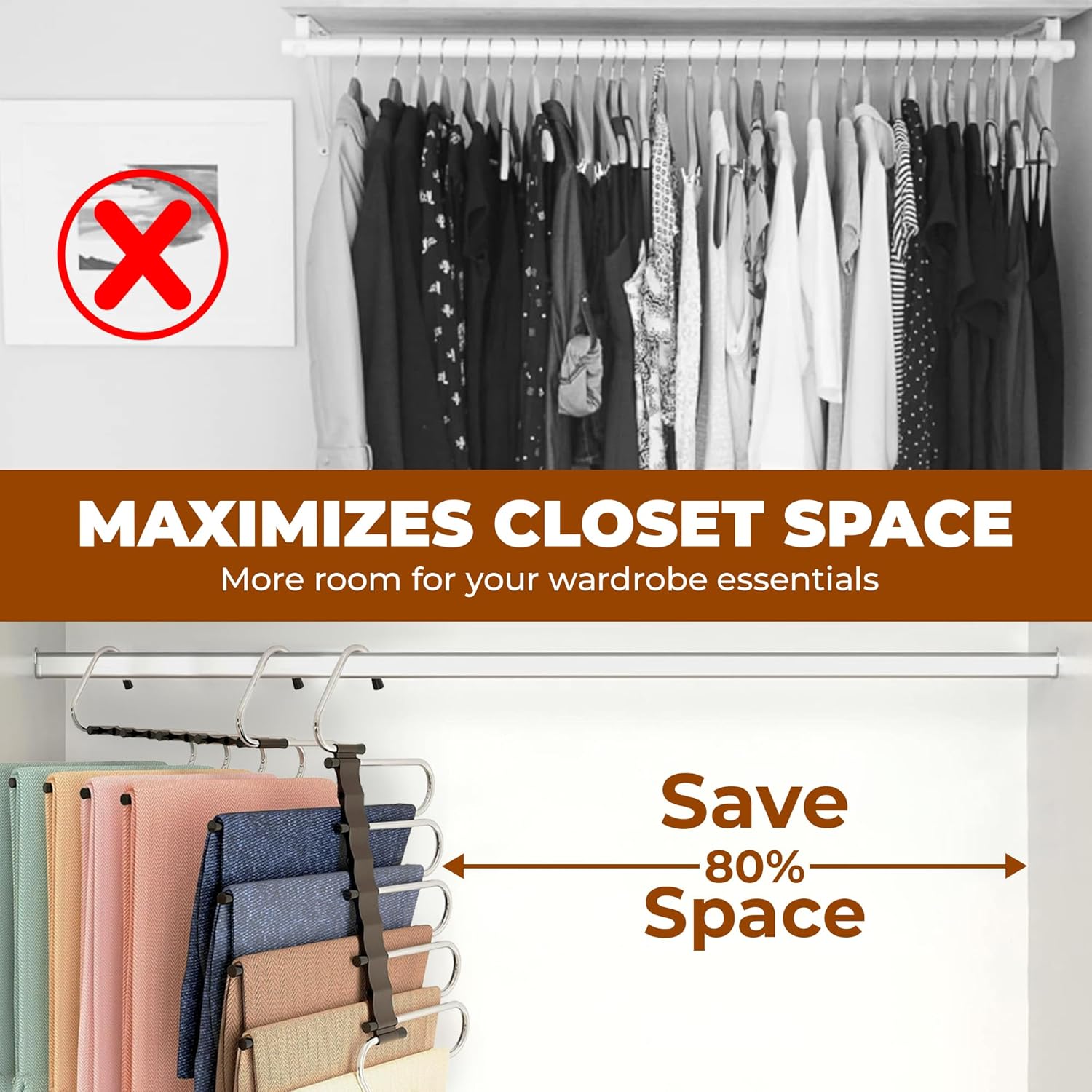 Space Saving Pants Hangers 4-Pack – 5-Tier Non-Slip Metal Closet Organizer for Pants, Jeans, Trousers, Skirts & Slacks – Multi-Layer Closet Storage Rack for Wardrobe Organization