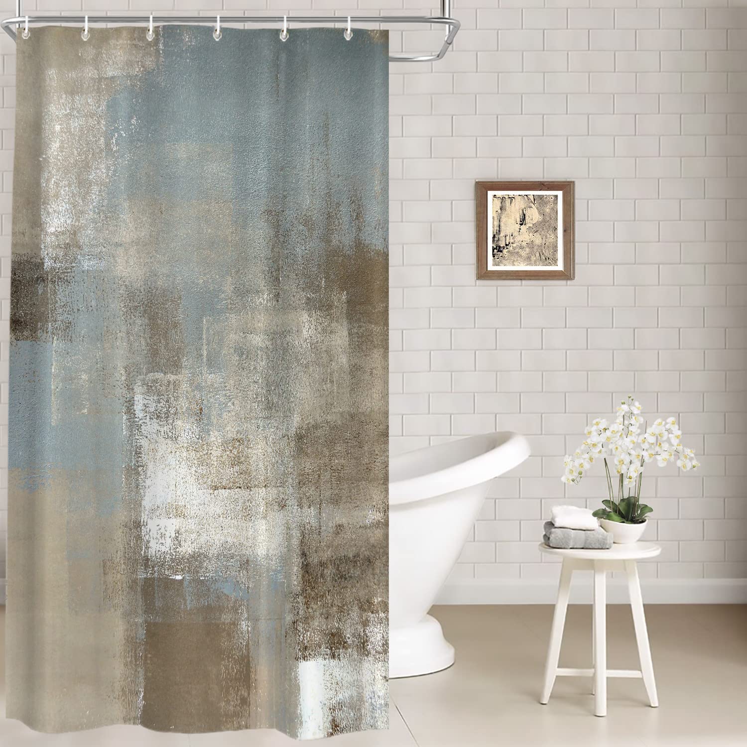 Batmerry Taupe Squares Texture Decor Shower Curtain,Grey and Beige Abstract Painting Bathroom Decor Polyester Fiber Plastic Rings Quick-Drying Waterproof for Bathtubs/Bathroom, 72x36 inches โ image 1