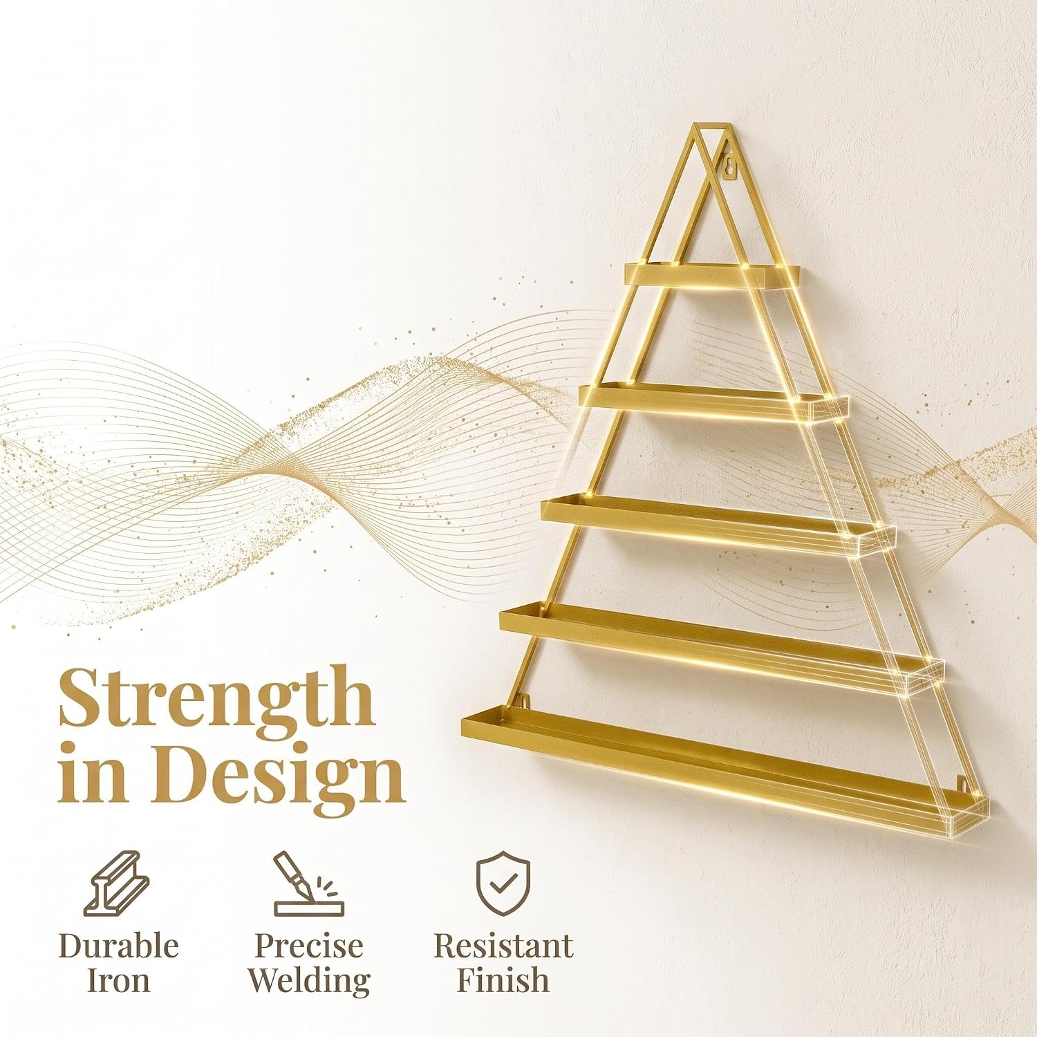 10-Piece Wall Display Rack, Gold Iron Nail Polish Organizer, Triangular Shelves and Crossbars. For Beauty Supplies, Cosmetics. For Salon Owners. For Spa, Retail Booth.