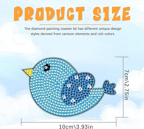 Miniatura 3 de Tontut 8 posavasos de madera de pintura de diamante con soporte, posavasos de pájaro pequeño, kits de arte de diamantes para principiantes, adultos