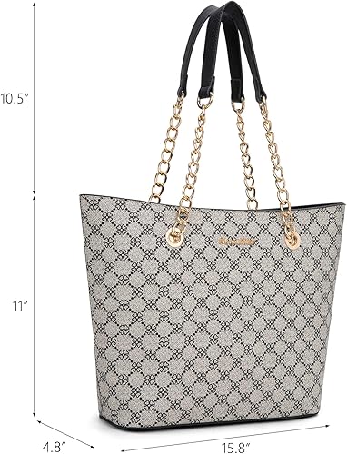 Miniatura 3 de Montana West Bolsa Tote para Mujeres Bolsos de Mano con Asa Superior de Cadena Negro Multi,A1-café,Negro,Marrón,Marrón Multicolor,marrón,