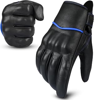 Motorcycle Gloves Men's Leather Motorbike Gloves Touchscreen Function - Protectors Motorcycle Gloves Men & Women Motorcycle Gloves with Non-Slip Pads (Non-Perforated, Blue, X-Large)