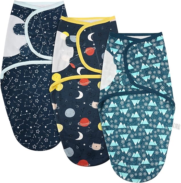 Vicloon Baby Swaddle Wraps, 3 pcs Baby Swaddle Blanket 0-3 Months, 100% Breathable Organic Cotton Fabric, New Born Swaddle Wrap For Boy and Girl (Blue)