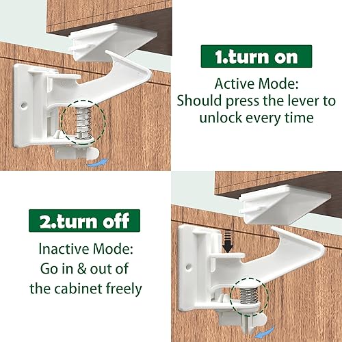 Miniatura 5 de Vmaisi - Paquete de 12 cerraduras de gabinete para gabinetes a prueba de bebés cerradura de cajón con adhesivo fácil instalación sin taladrar ni