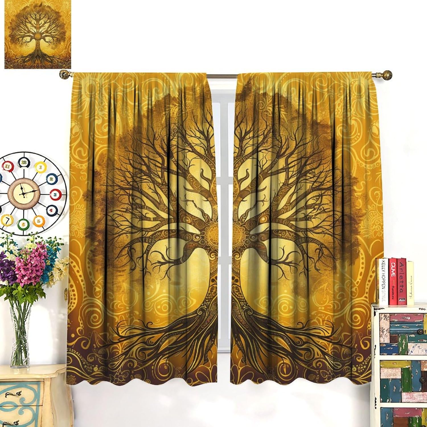 Indian Boho Mandala Blackout Curtains, Classic Life Tree Curtains Rod Pocket Thermal Insulated Window Drapes for Bedroom/Living Room, 31.5W x 72L, 2 Panels