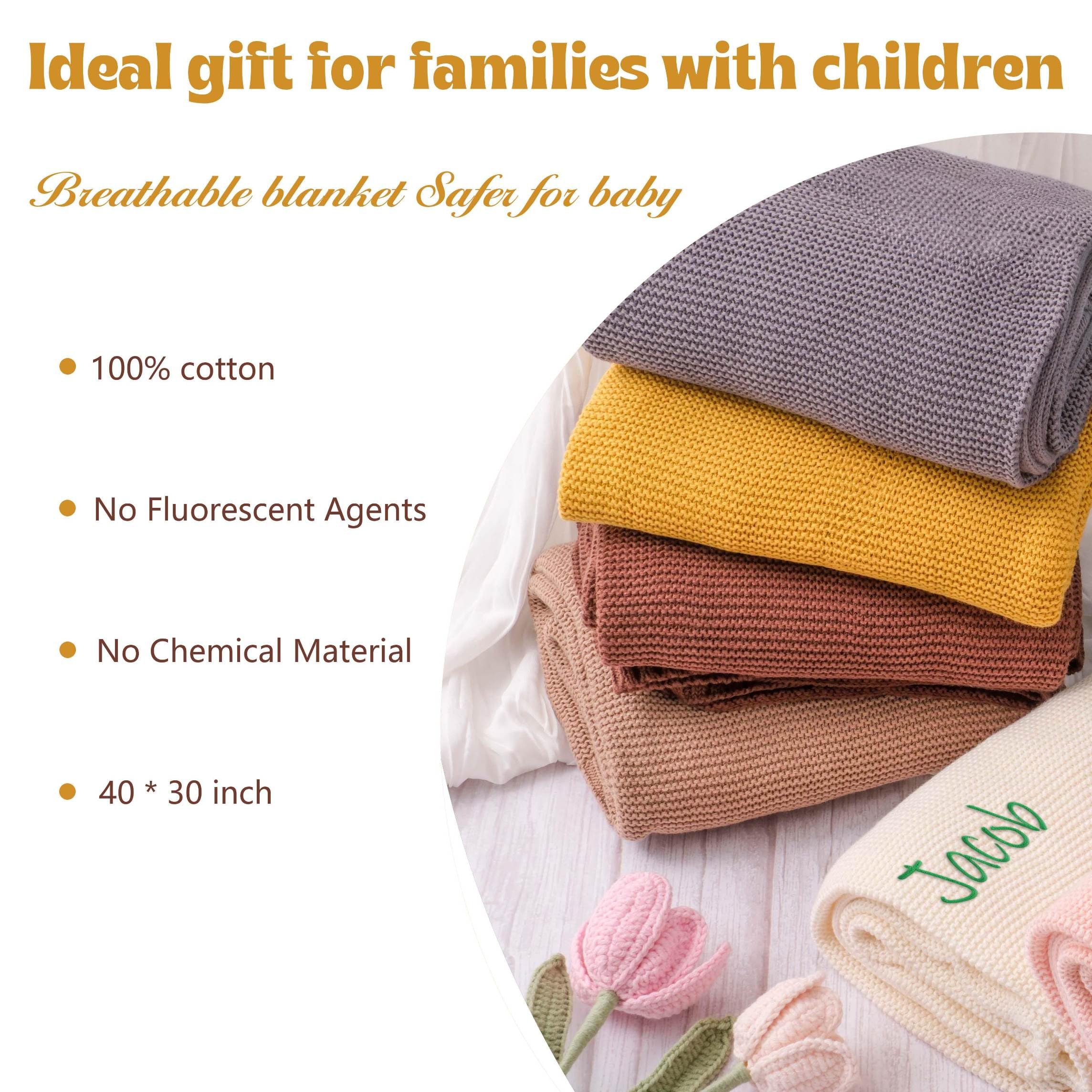 GELLEDI Personalized Knit Baby Name Blanket - Custom Embroidered Gift for Baby Showers and Nurseries, Camel