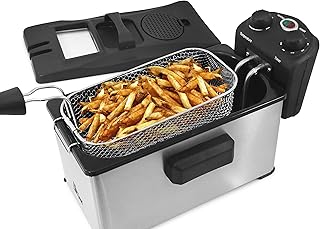 Elite Gourmet EDF-3500 Stainless-Steel Triple Basket Electric Deep Fryer with Timer and Temperature Knobs, 3.5 Quart