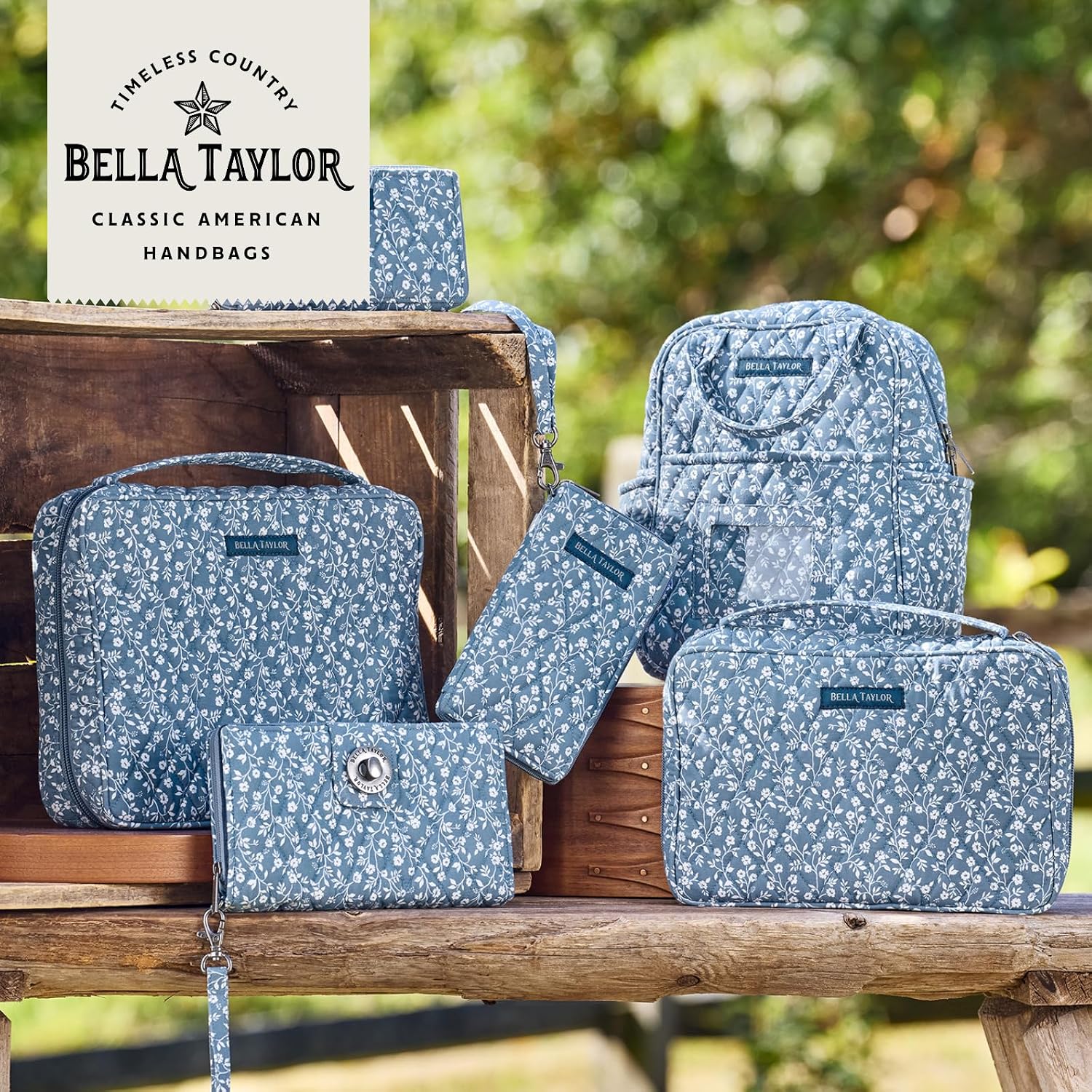 Bella Taylor Quilted Cotton Lunch Tote for Women, Foodsafe with Easy Clean PEVA Liner, Heritage Blue Floral