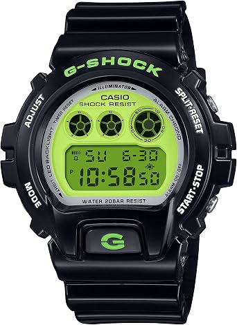 G-Shock Casio 6900 Series Digital Retro Black and Lime Green Resin Watch 53.2mm - DW6900RCS-1, Black, Black, Sports