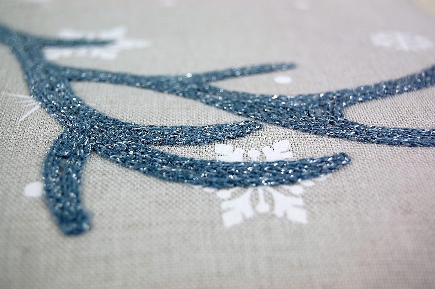 Raebel Table Runner - Long 40 x 175 cm, Light Grey / White / Ice Blue Print and Embroidery Deer Christmas Table Decoration - Image 5