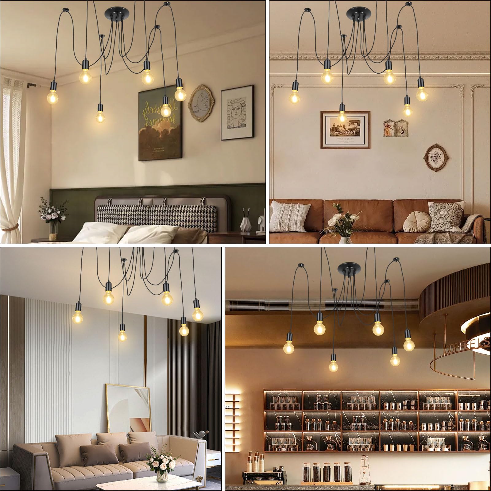 Lightess Lampadario a Ragno 6 Luci, Lampade a Sospensione Nero Industrial Lampadario Pendente Moderne Lampadari Soffitto Vintage per Camera da Letto Soggiorno